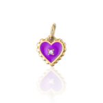 آویز طلا مدل قلب دور گوارسه با مینای بنفش و تک نگین